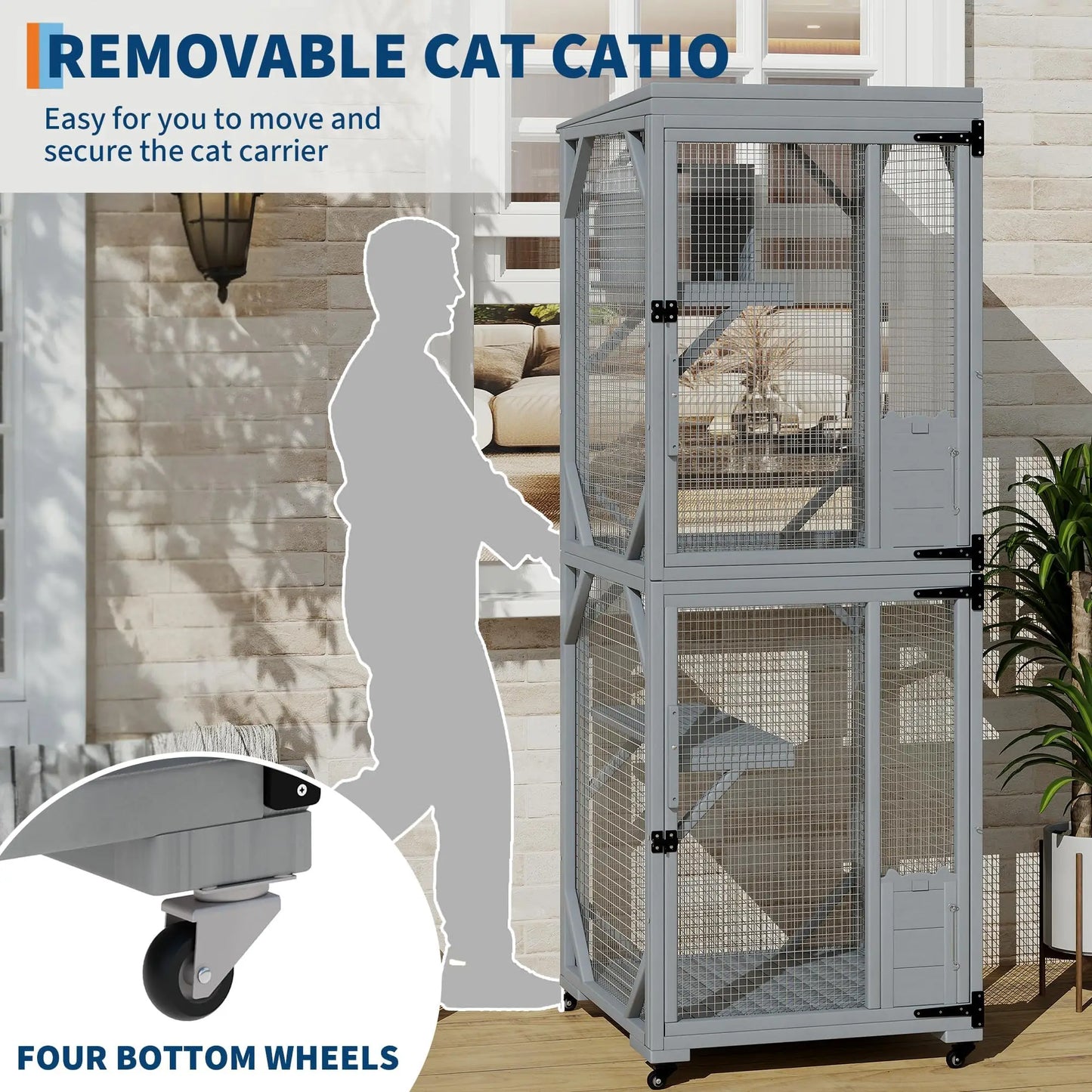 HiMISSC Outdoor Catio Enclosure With Lockable Wheels Weatherproof