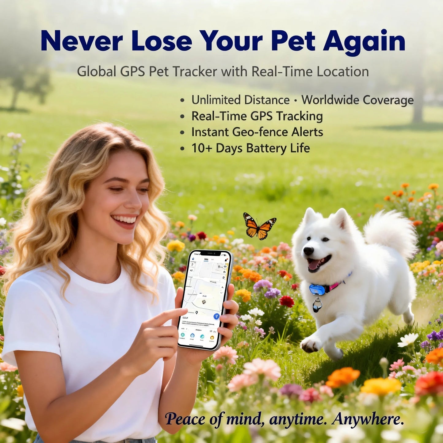 WANWAYTECH GPS Pet Tracker for Dogs and Cats Real Time Tracking