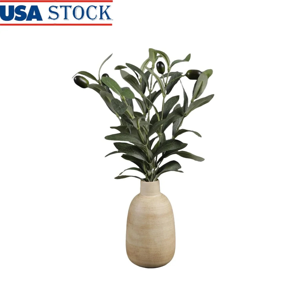 Artificial Olive Potted Plant In Wood Finish Vase Tabletop Decor