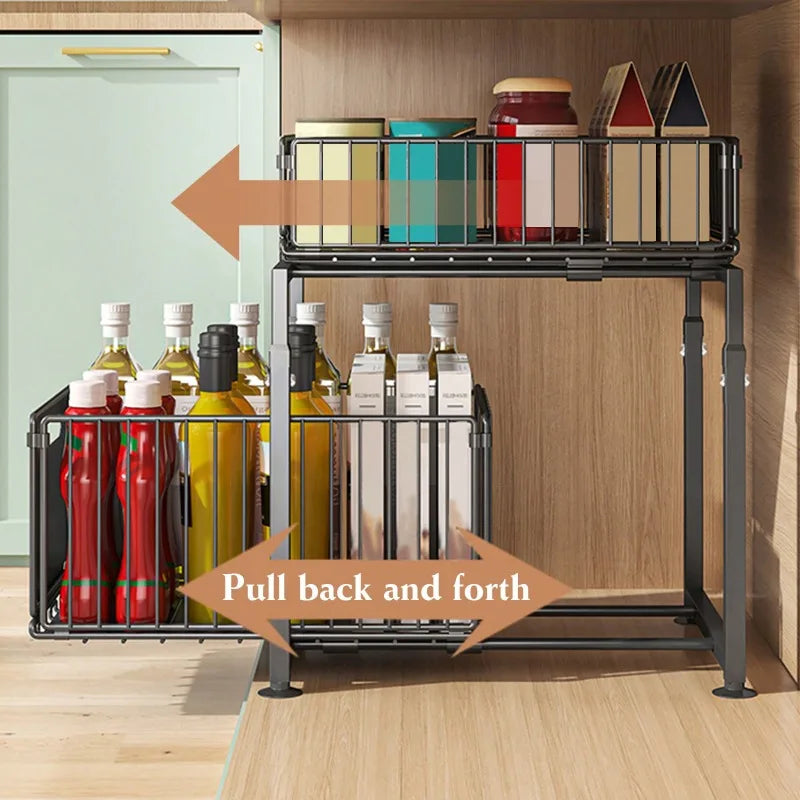 AEHOME Pull Out Under Sink Rack 2 Tier Sliding Organizer