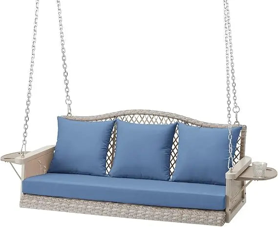 RBXC Upgraded Wicker Hanging Porch Swing 900Lbs 3Seat Outdoor Patio