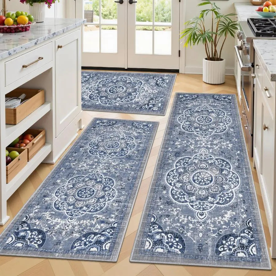 Boho Kitchen Rugs Set With Runner Non Skid Washable