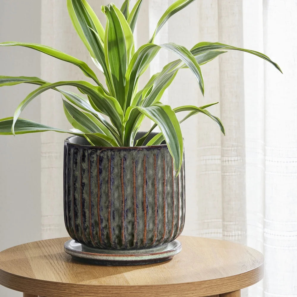 Ceramic Planter With Saucer Drainage Holes Indoor Outdoor Modern Pot