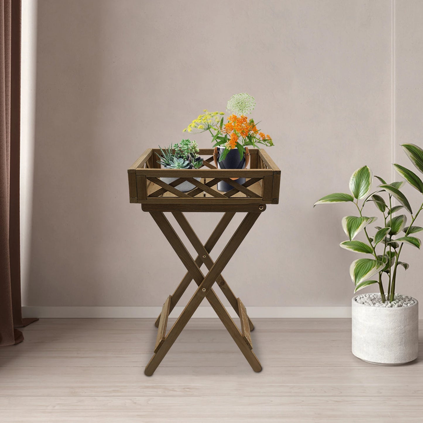 Solid Wood Folding Plant Rack And Flowerpot Bracket