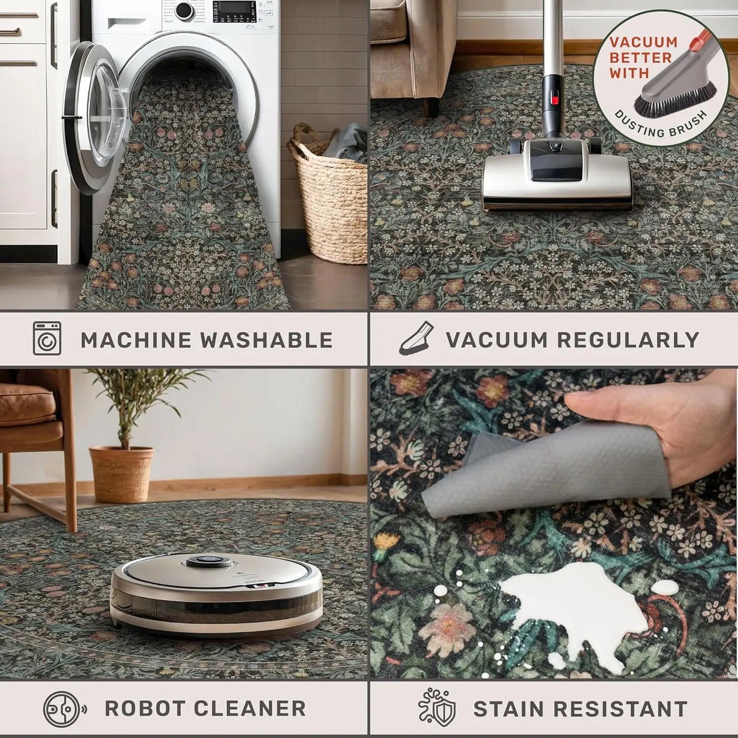 Washable Round Rug Non Slip Striped Design Living Room