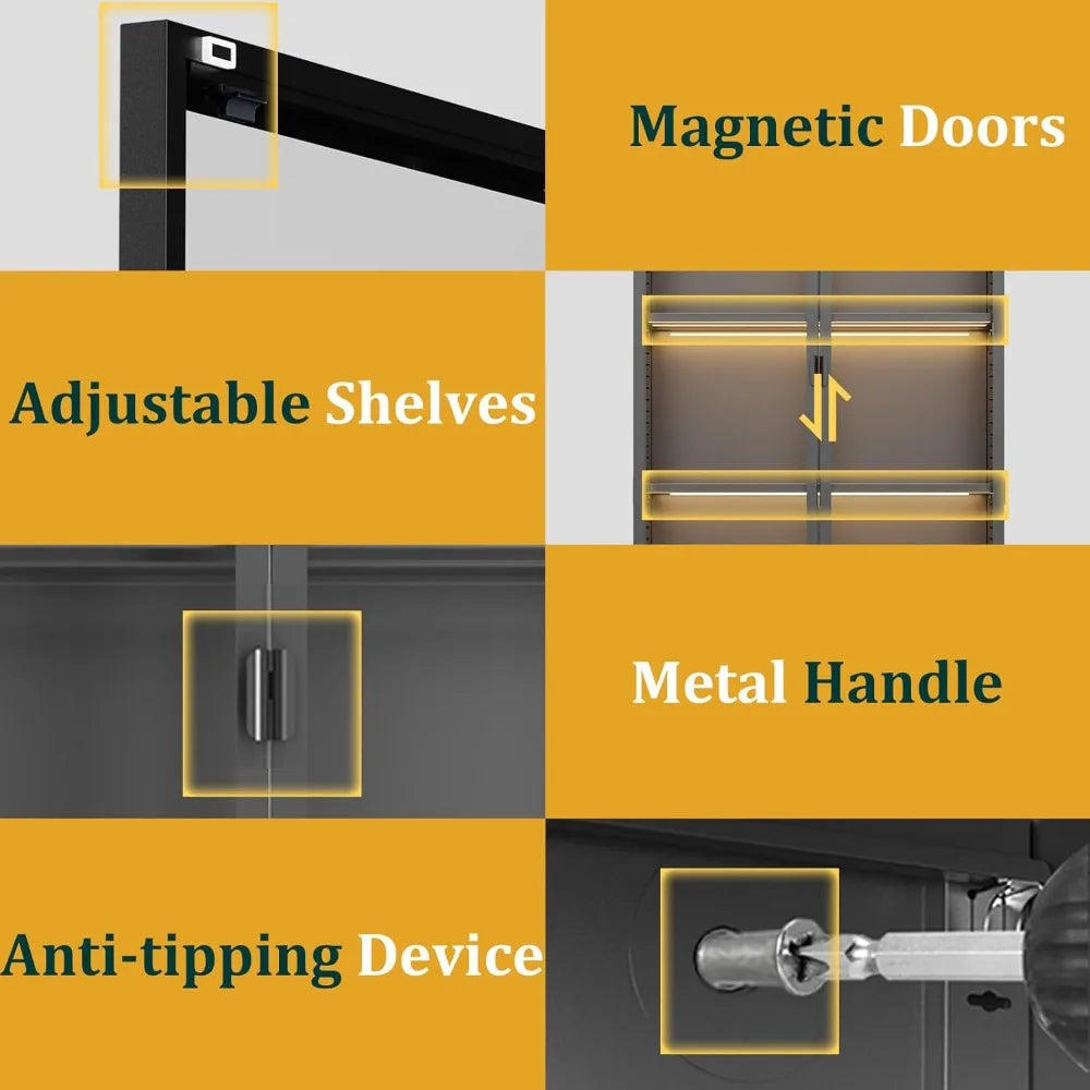 XMSJ Display Cabinet With Glass Doors LED Lighting Adjustable Shelves