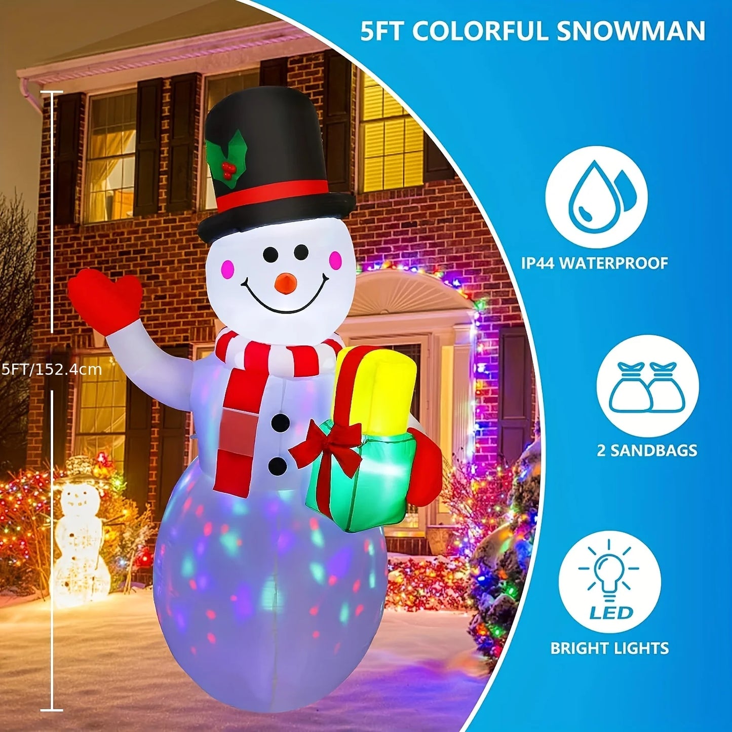 High-concerned Snowman Inflatable With Built-In LED Lights Outdoor Decor