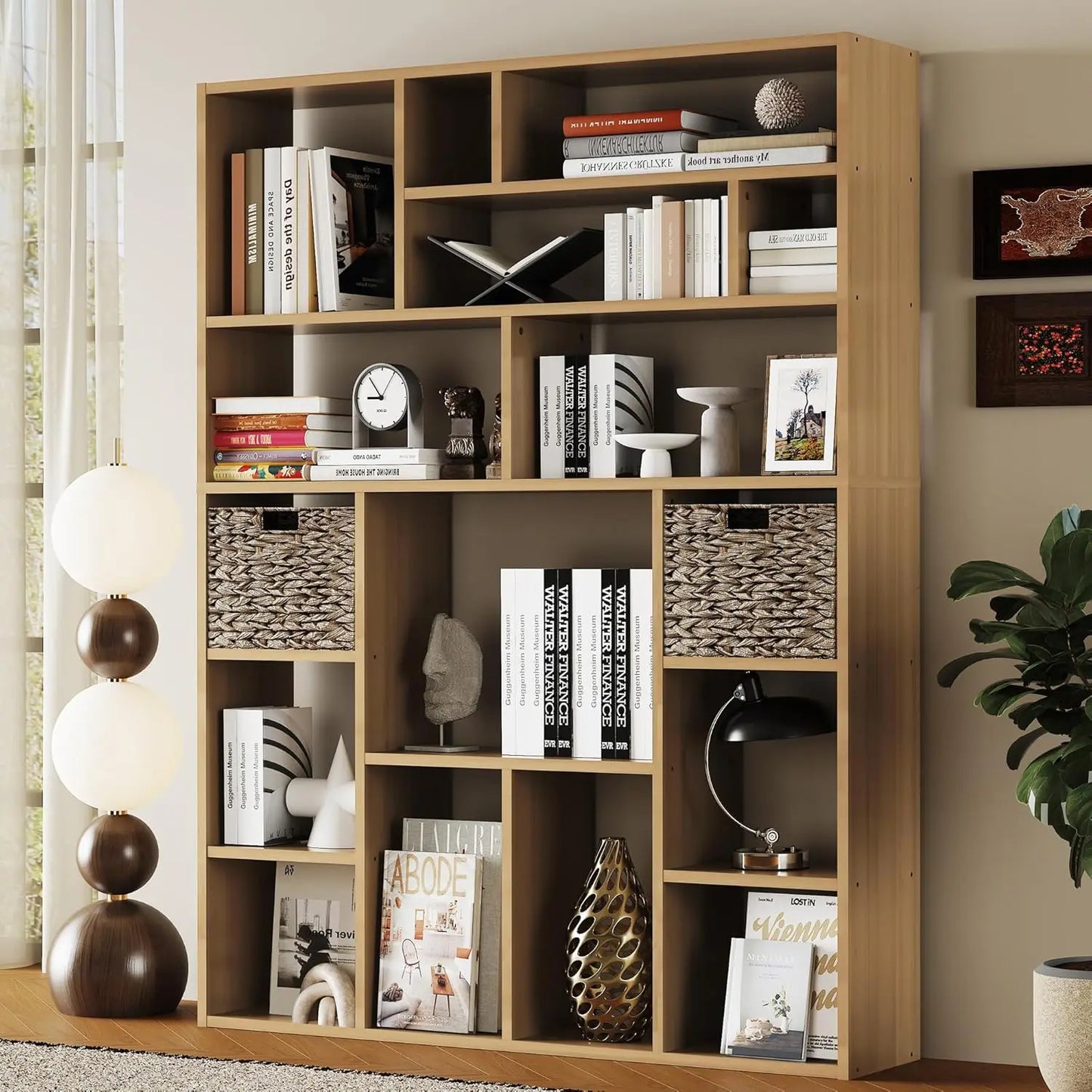 Guangbai Heavy Duty Bookcase With Open Shelves And Baskets