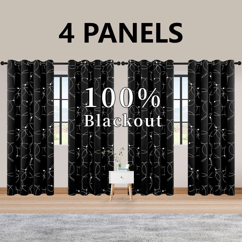 4 Pack Blackout Curtain Panels Grommet Thermal Insulated Room Darkening