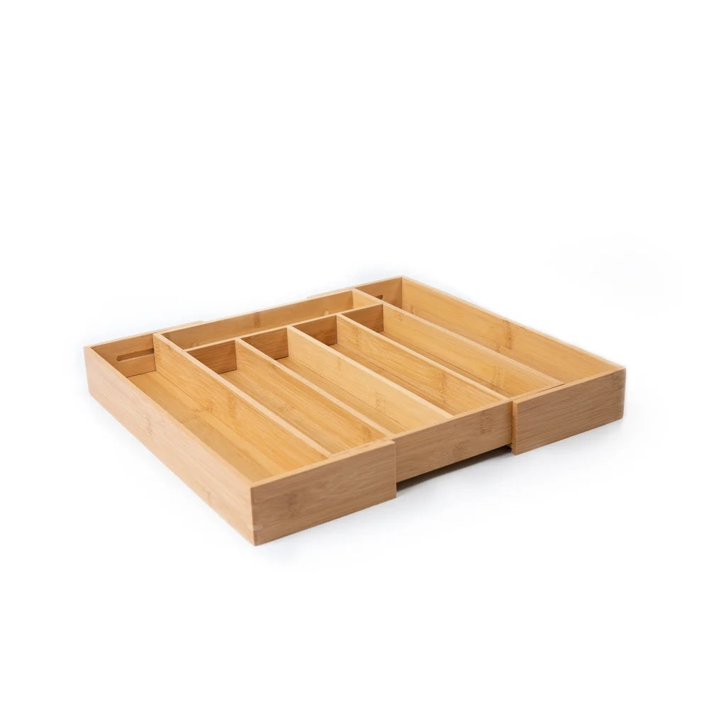 Expandable Bamboo Silverware Organizer With Adjustable Cutlery Tray