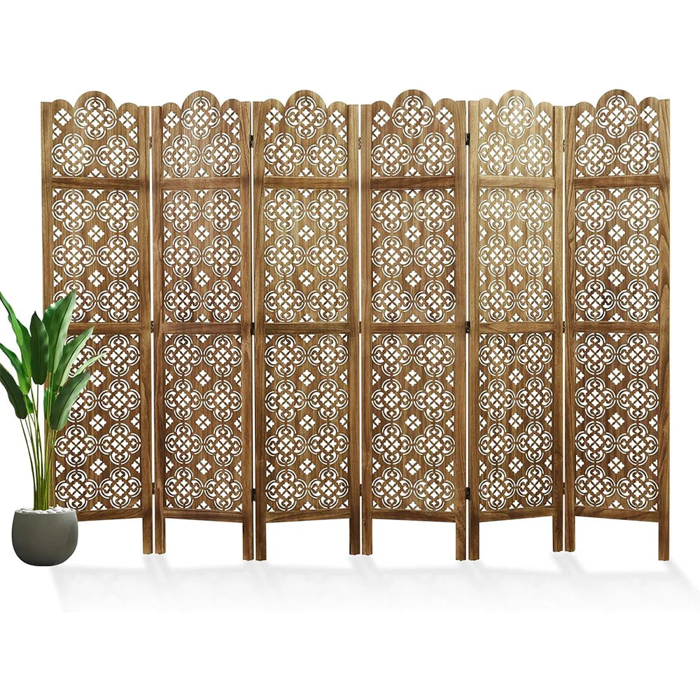HiMISSH Folding Wood Room Divider Carved Privacy Screen For Home