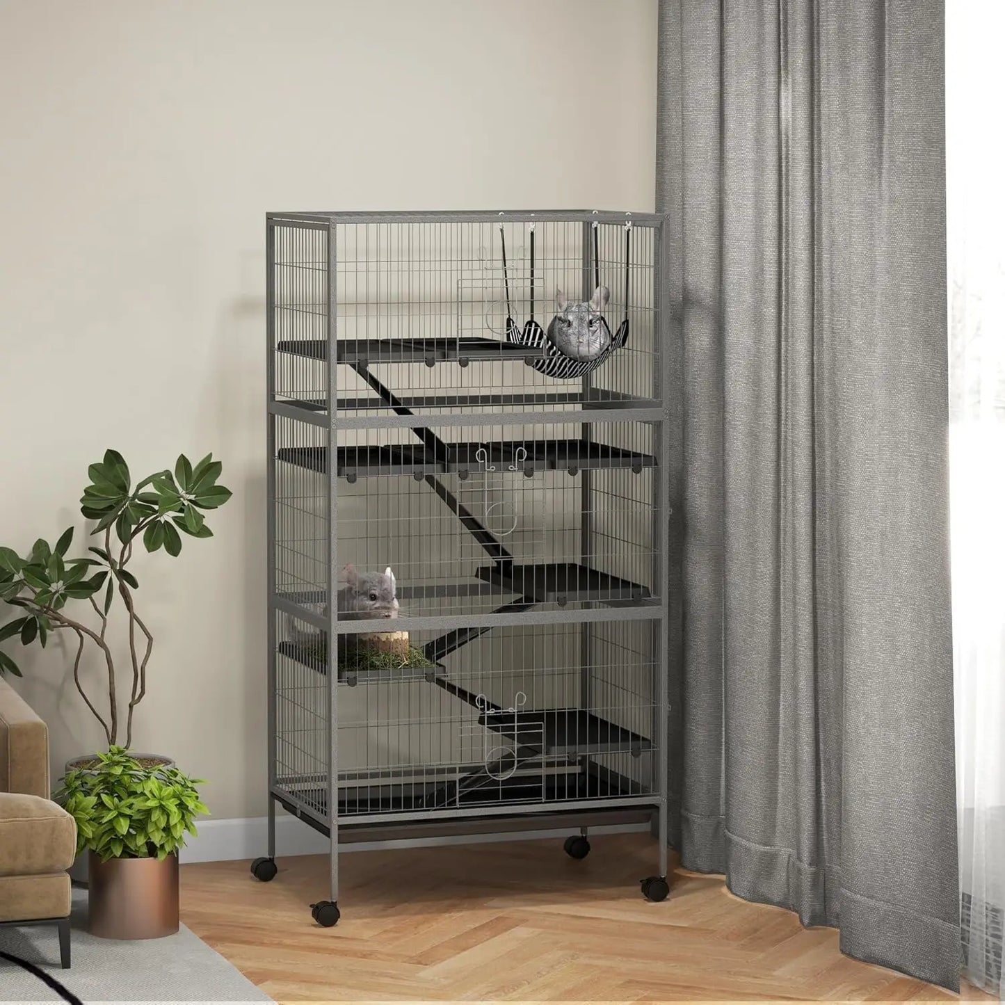 6-Tier Small Animal Cage With Hammock, Wheels And Removable Tray