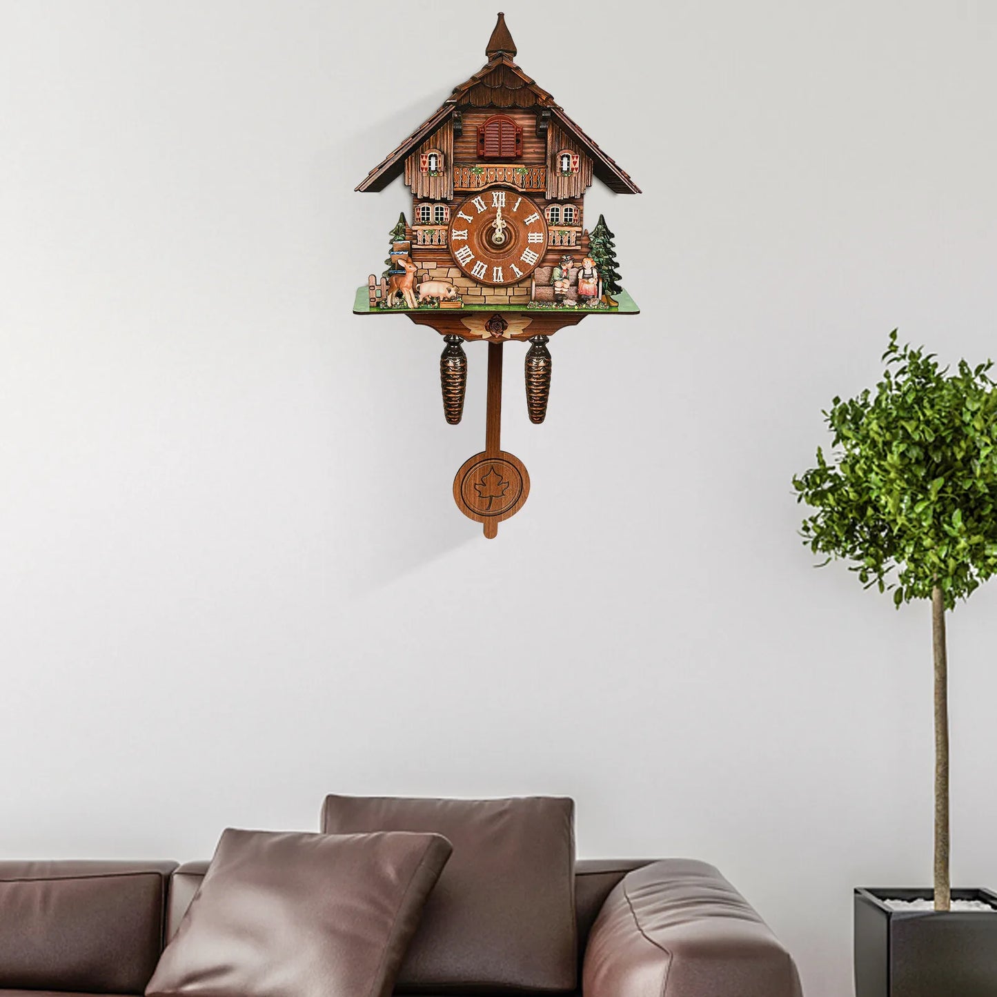 Cuckoo Wall Clock Traditional Chalet Style Wooden Pendulum Clock