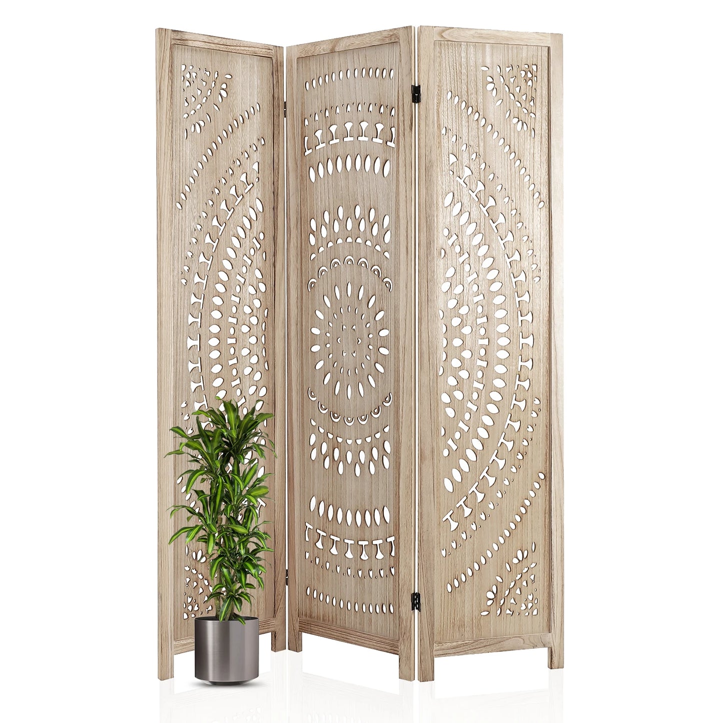 HiMISSH Folding Wood Room Divider Carved Privacy Screen For Home