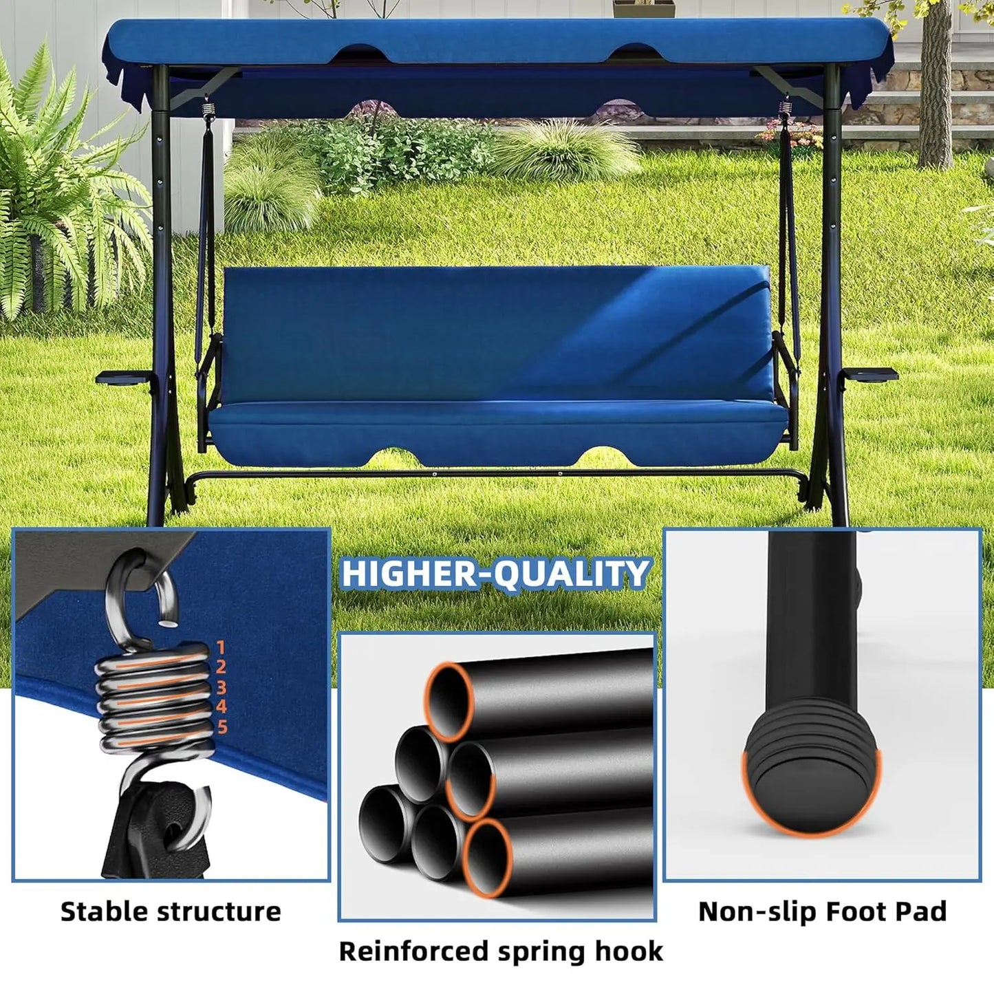 Three Seat Patio Swing With Canopy For Outdoor Comfort