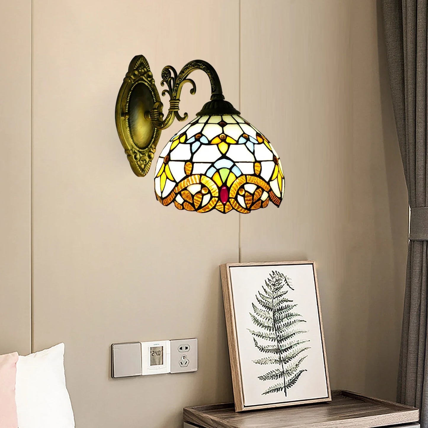 Tiffany Style Glass Wall Lamp for Bedroom and Living Room