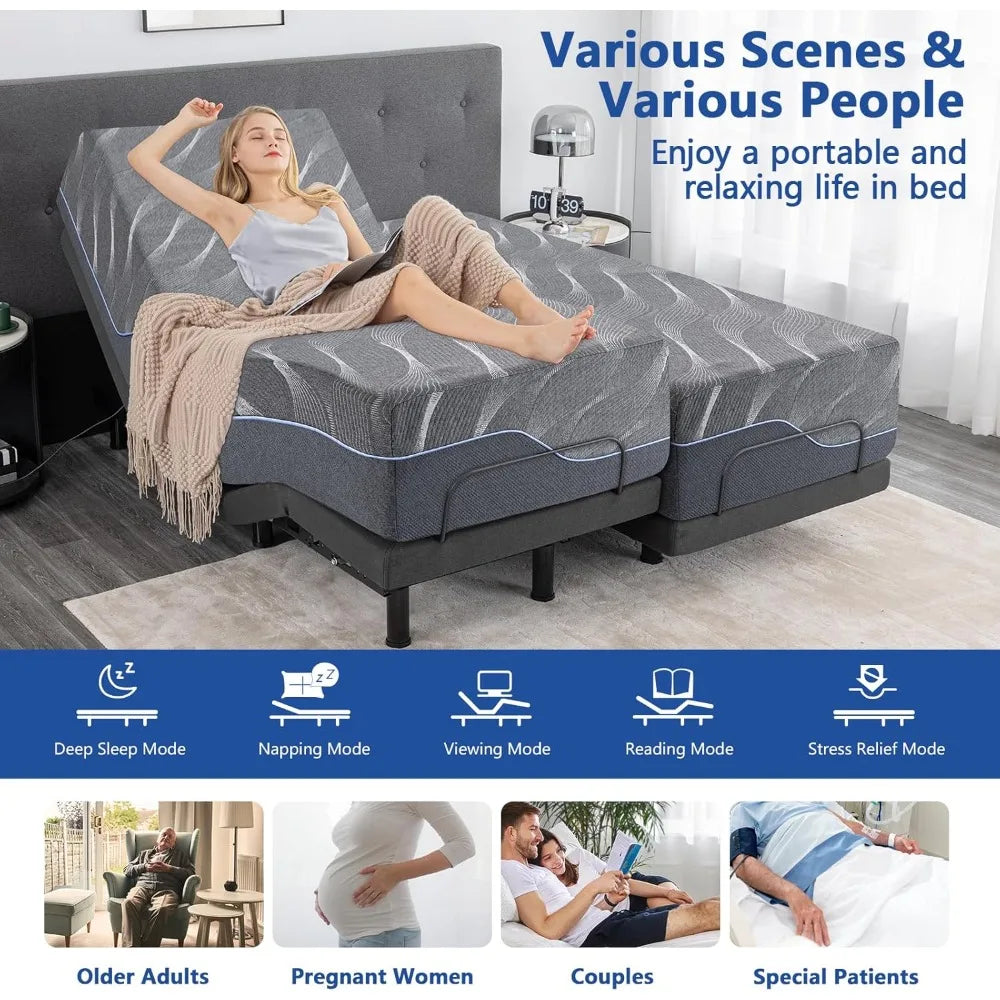 ZHUOTING Adjustable Bed Base With Wireless Remote Gel Foam Mattress