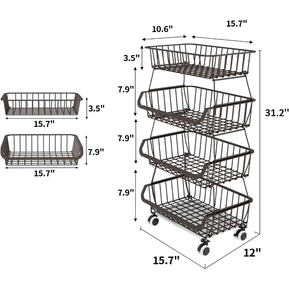 4 Tier Stackable Metal Wire Fruit and Vegetable Storage Basket
