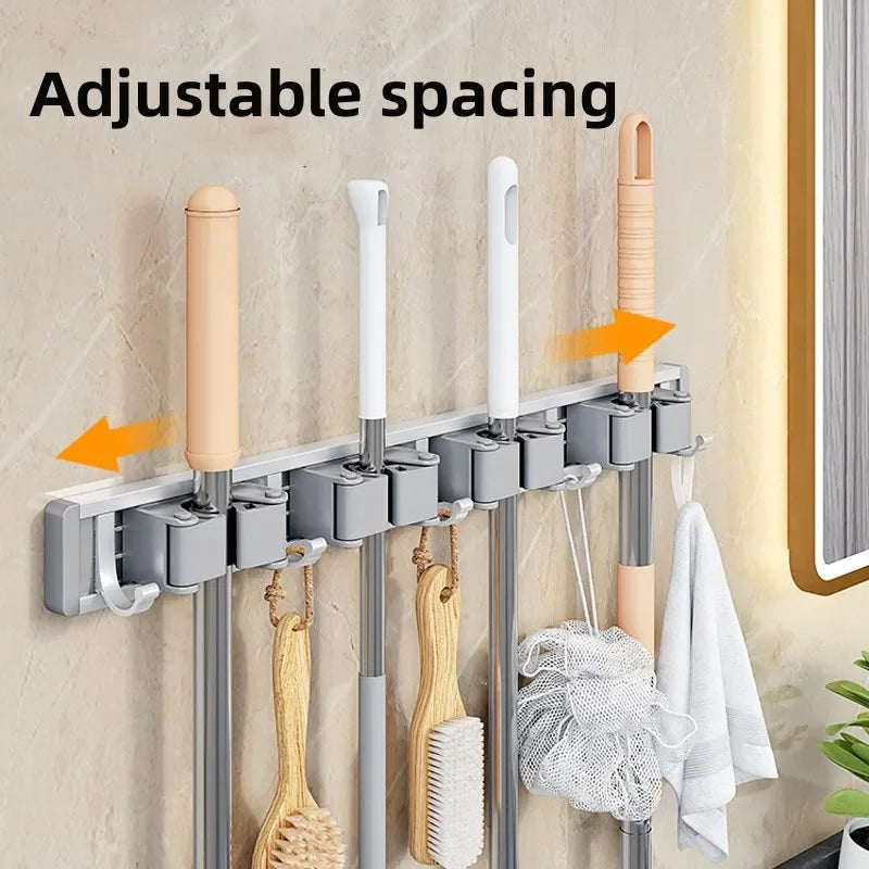 Mop And Broom Organizer Wall Mounted Mop Holder Rack With 5 Hooks