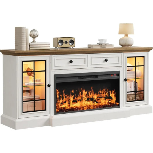 HUANZHUANG Electric Fireplace TV Stand With LED Lights
