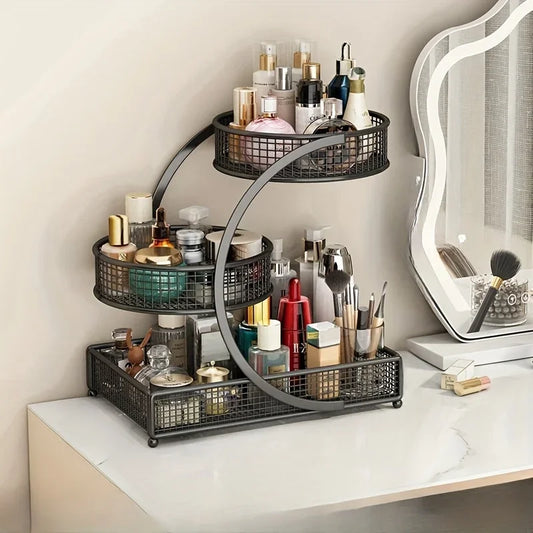 Metal Makeup Storage Rack Cosmetic Organizer Multi Layer Dresser Box