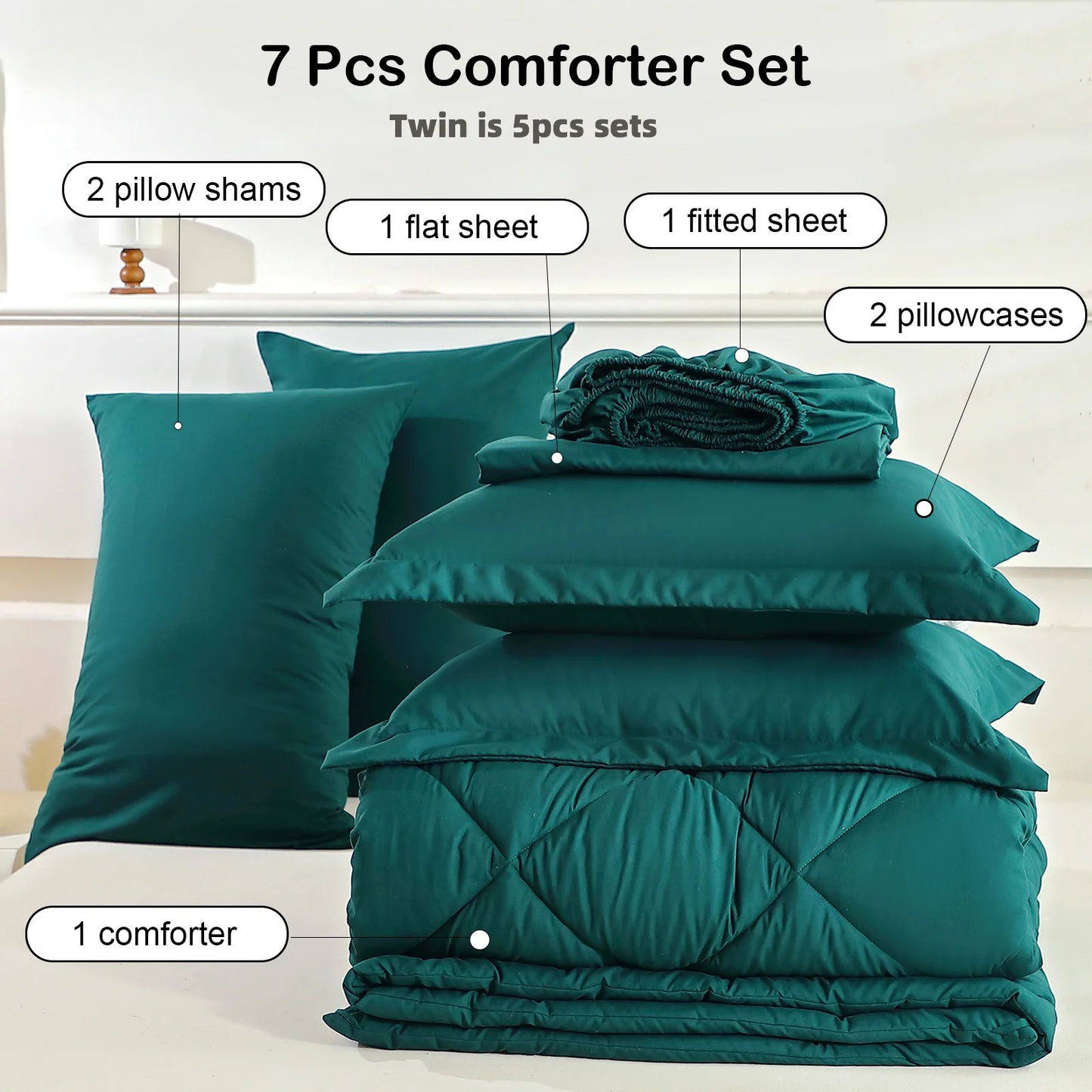 easYumCN 7 Piece Bedding Set With Comforter Flat Sheet Pillowcases