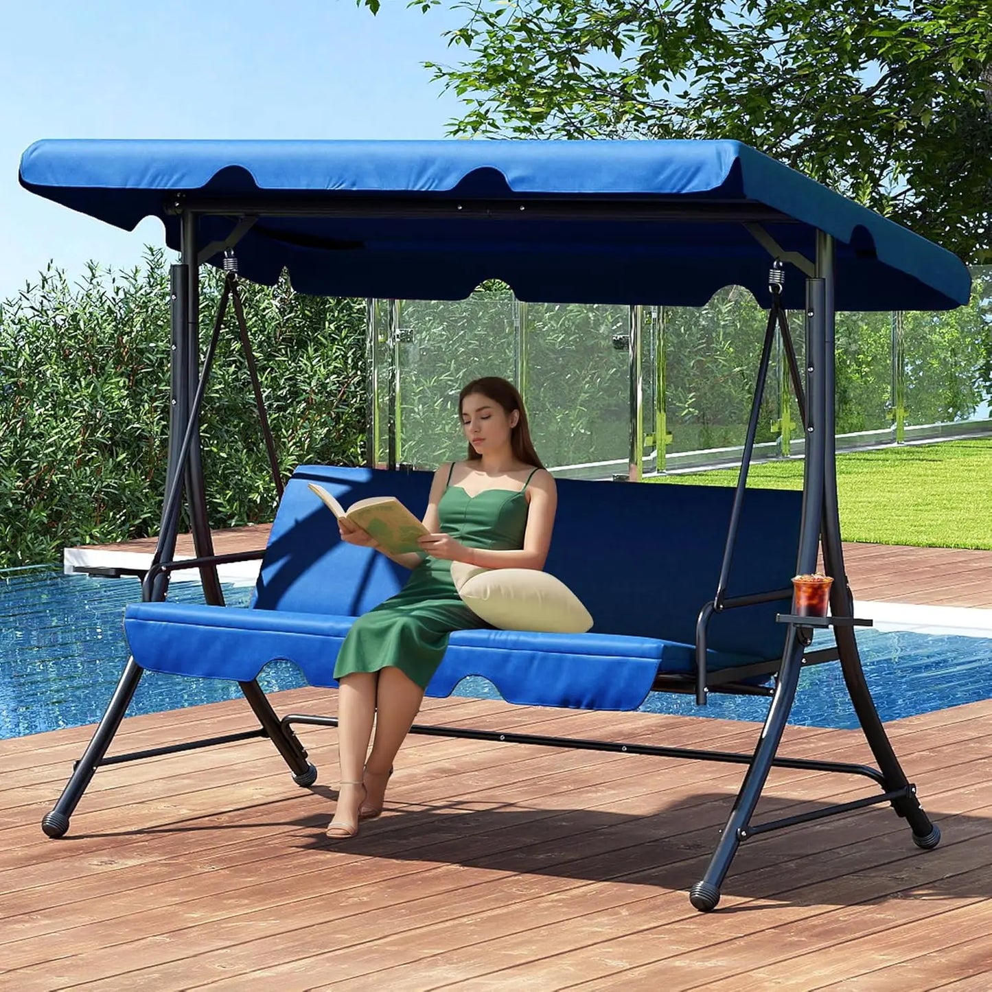 Three Seat Patio Swing With Canopy For Outdoor Comfort