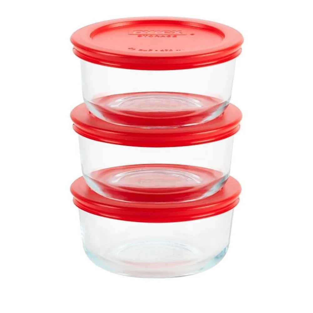 Set Of 3 Round Glass Food Storage Containers With Airtight Lids Heat Resistant