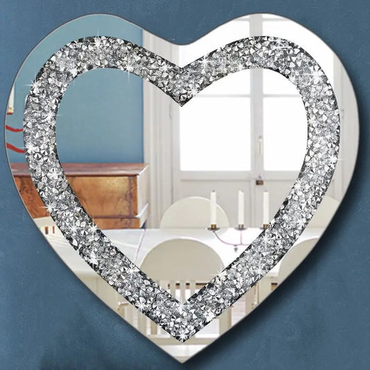 Crystal Crush Diamond Heart Shaped Silver Wall Mirror Frameless