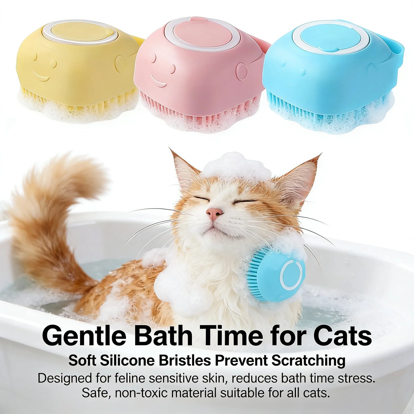 2-In-1 Pet Bath Massage Brush With Silicone Shampoo Storage