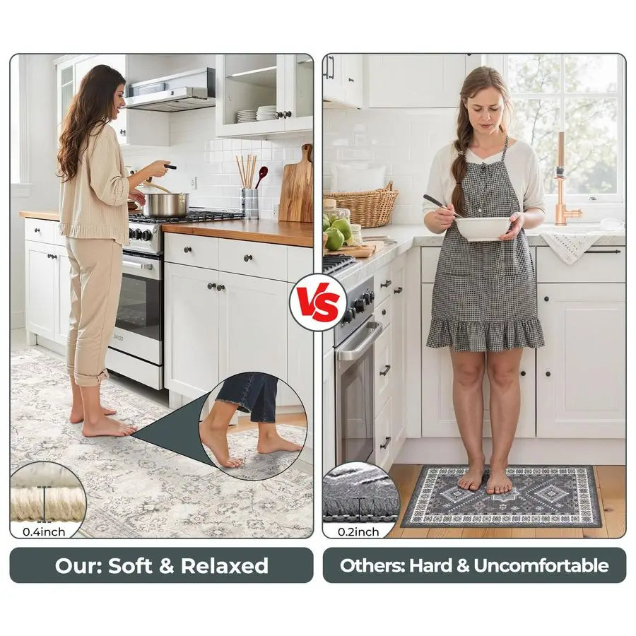 Boho Kitchen Rug Set 3 Piece Non Slip Washable Faux Wool Mats