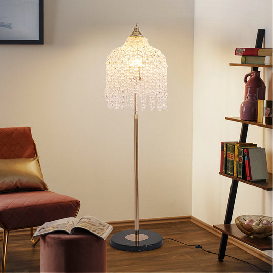 Crystal Floor Lamp With Vintage Waterfall Bead Strings Marble Base