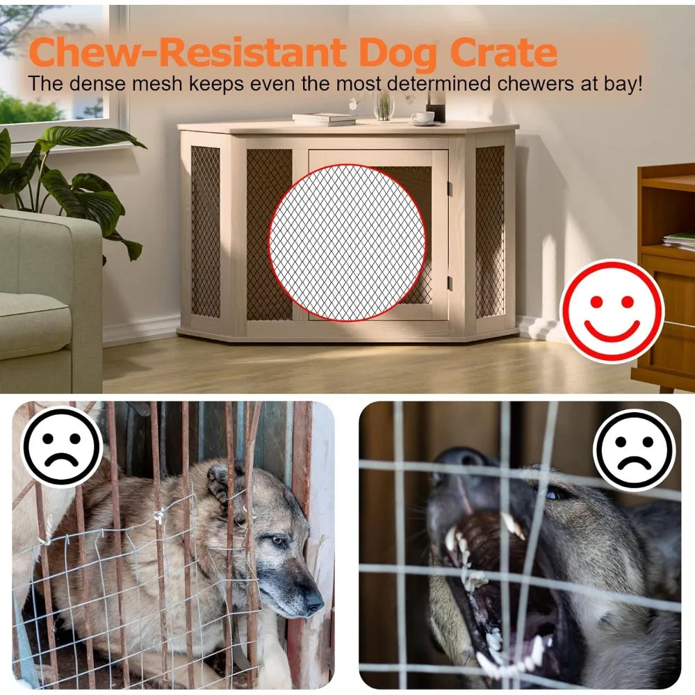 XUYUAN Corner Dog Crate Furniture End Table With Mesh