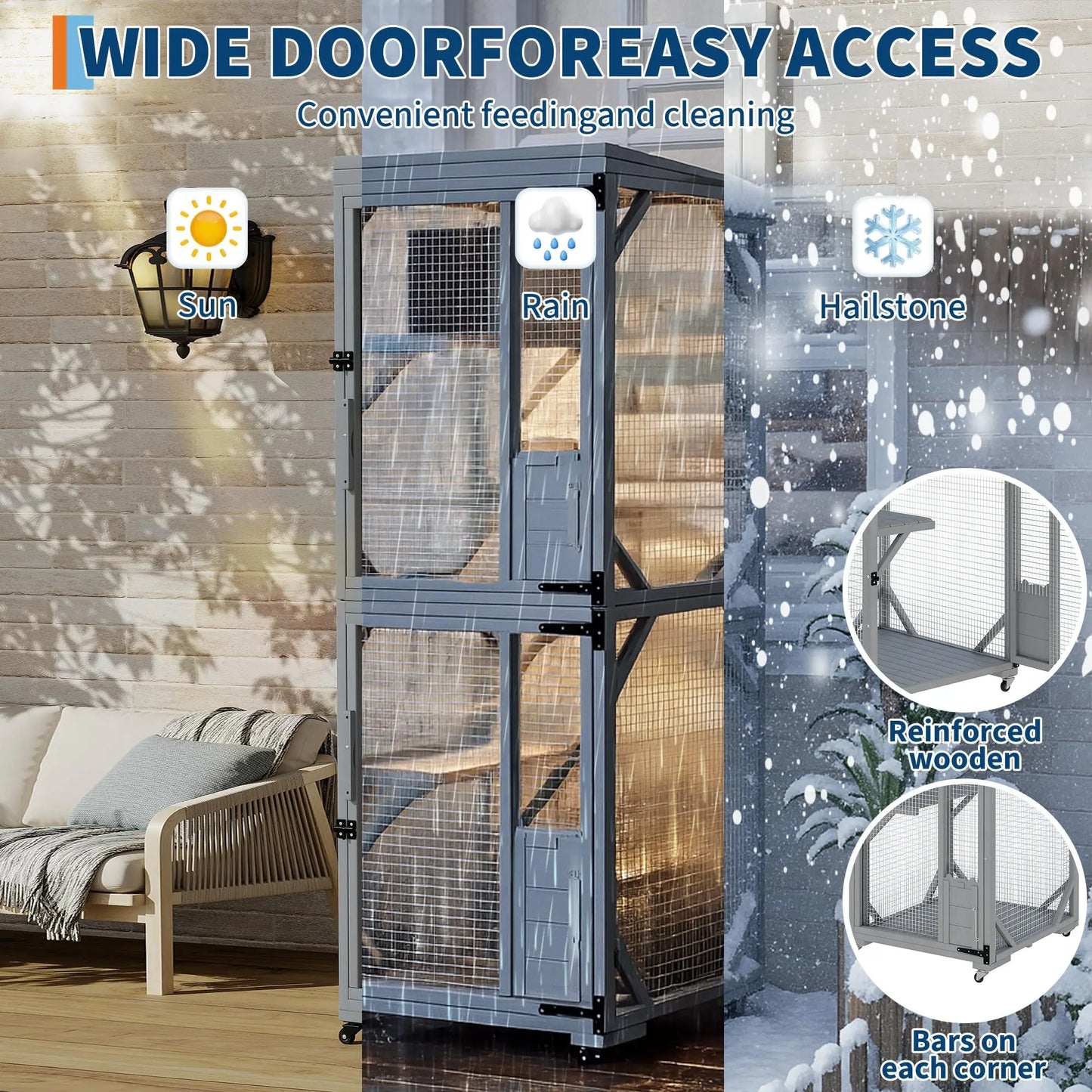 HiMISSC Outdoor Catio Enclosure With Lockable Wheels Weatherproof