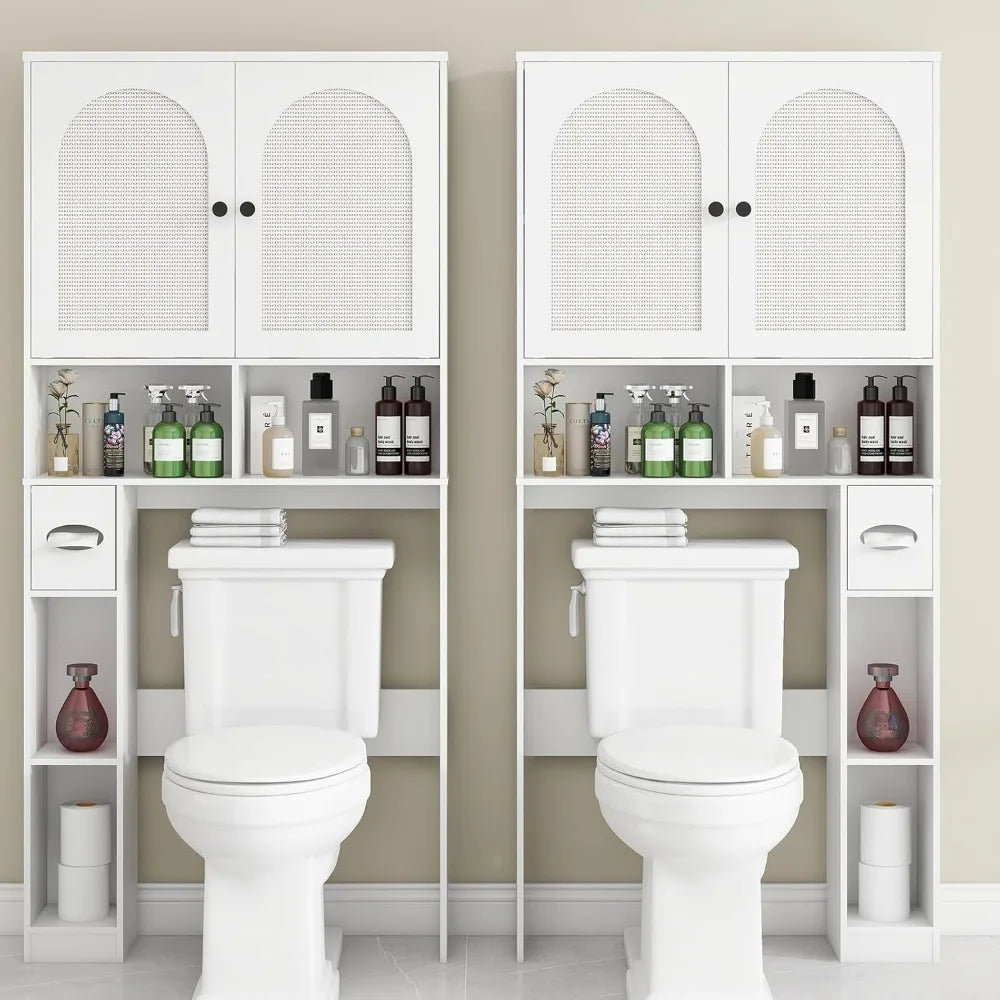 MKDK Freestanding Rattan Toilet Storage Cabinet With Toilet Paper Holder