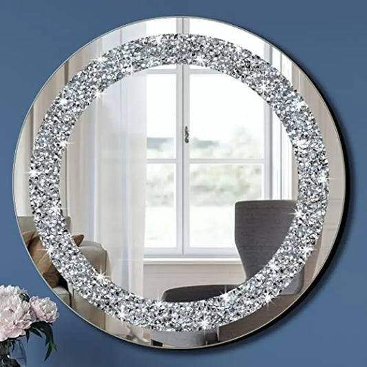 XMSJ Luxury Crystal Crush Diamond Round Wall Mirror