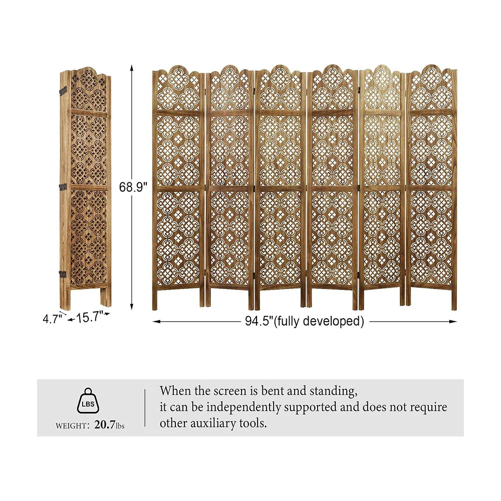 HiMISSH Folding Wood Room Divider Carved Privacy Screen For Home