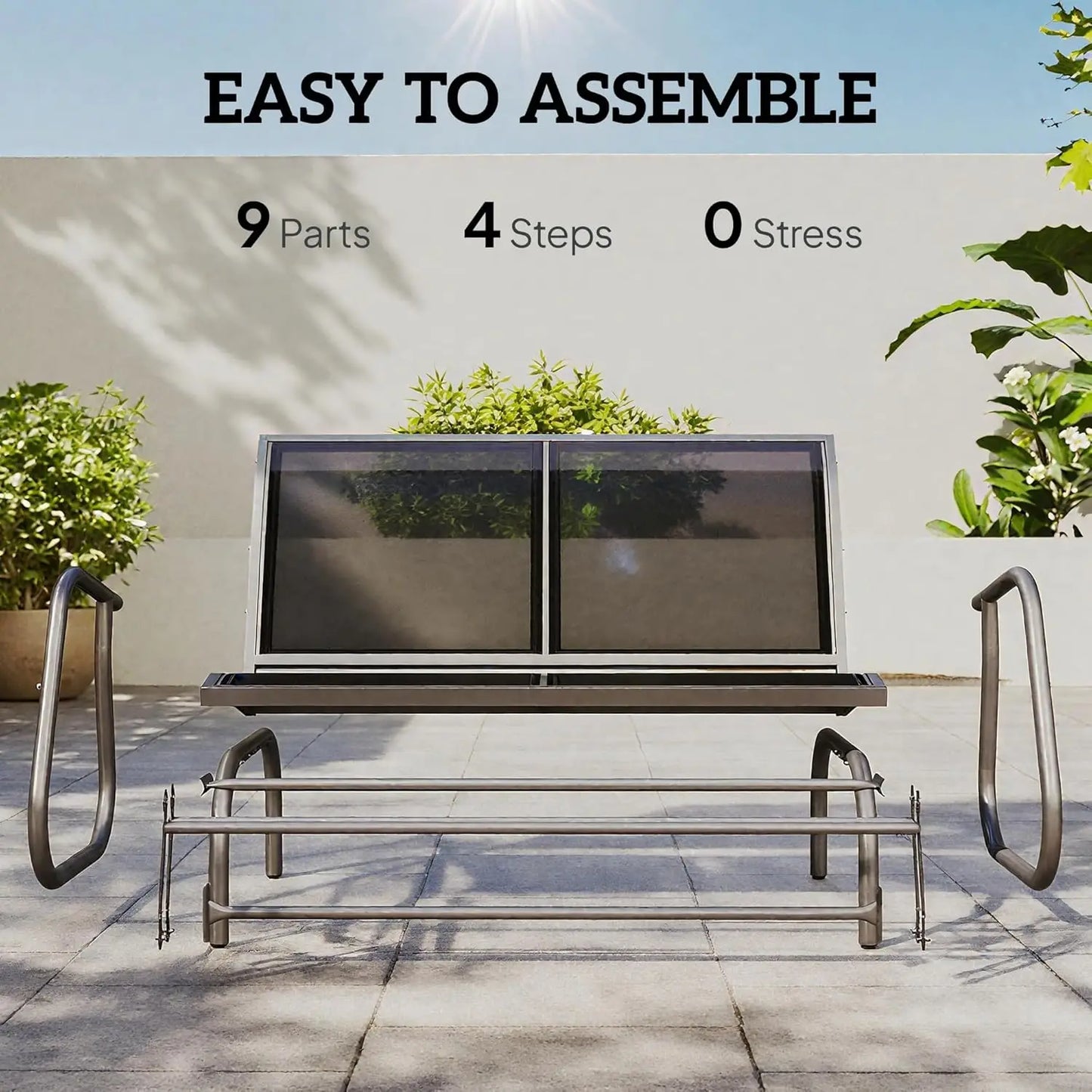 Outdoor Glider Bench Double Swing Loveseat With Powder Coated Steel Frame