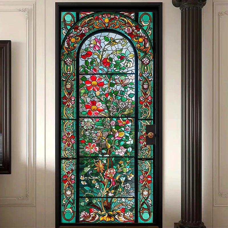 European Retro Tracery Glass Sticker Rose Pattern Stained Glass Film