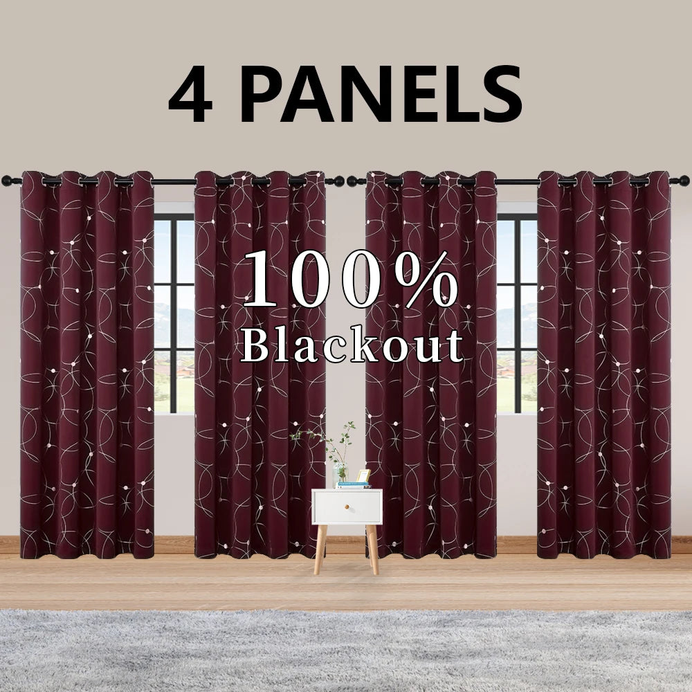 4 Pack Blackout Curtain Panels Grommet Thermal Insulated Room Darkening