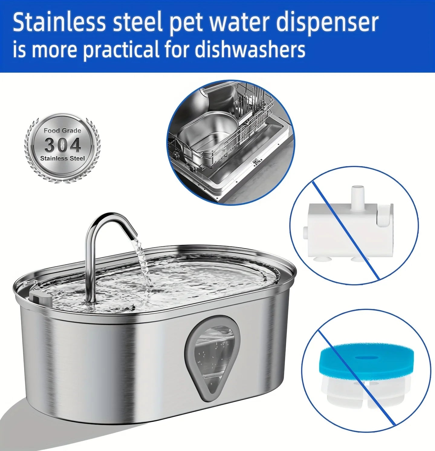 NPET Automatic Stainless Steel Cat Water Fountain With LED Illumination And Filter