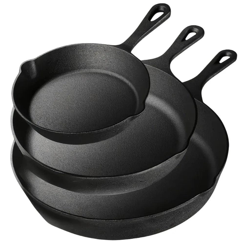 AEDG 3-Piece Cast Iron Skillet Set Preseasoned Heavy-Duty Pans