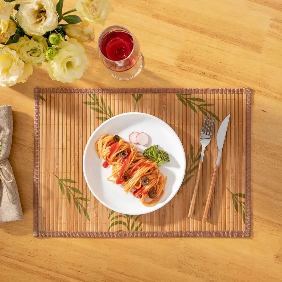 Bamboo Placemats Set of 6 With Leaf Pattern Heat Resistant