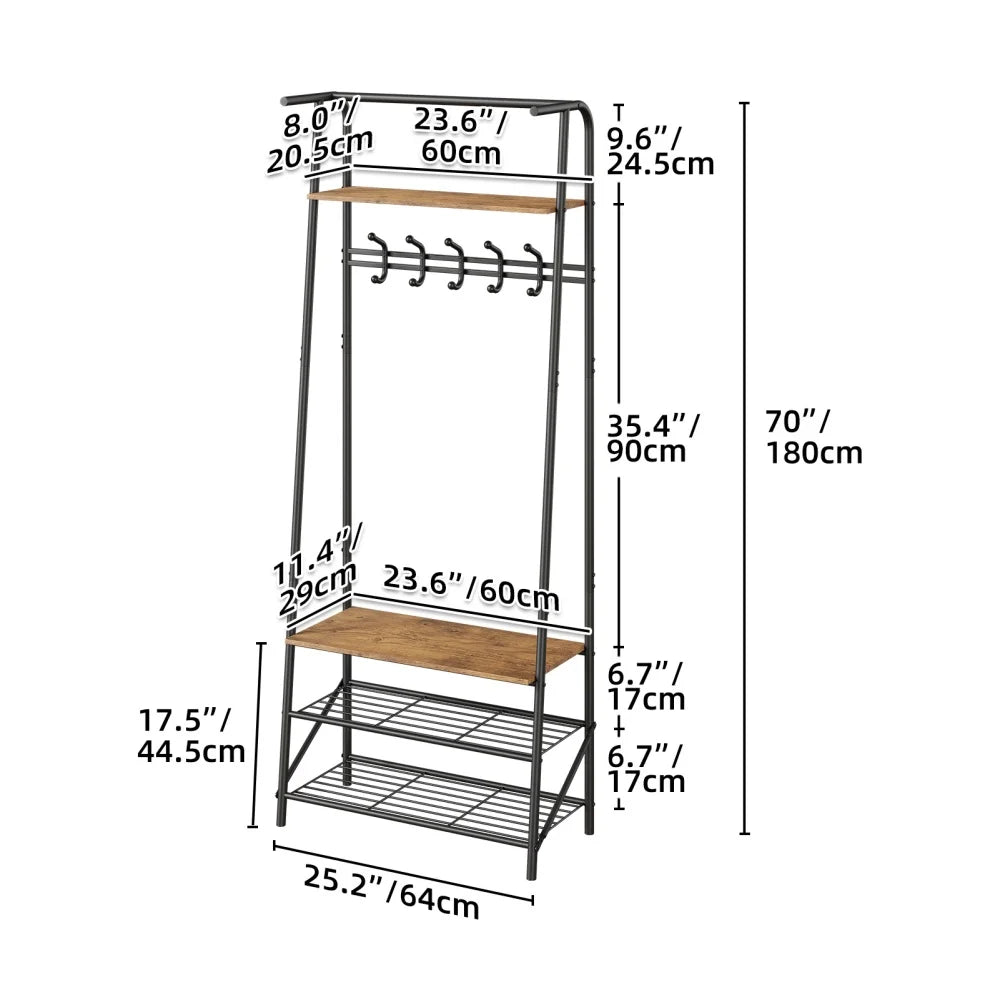 HiMISS Coat Rack Hallway With Shoe Storage Four In One