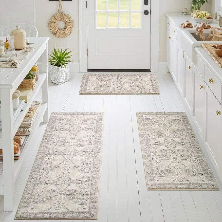 Boho Kitchen Rug Set 3 Piece Non Slip Washable Faux Wool Mats