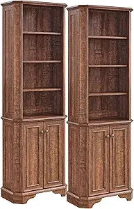 MKDK 6 Tier Bookshelf Set of 2 with Doors and Shelves