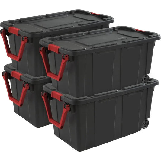 Industrial Wheeled Stackable Storage Totes With Lids