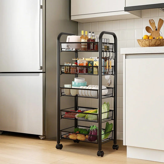 Five Layer Metal Kitchen Rack Floor Standing Storage Trolley