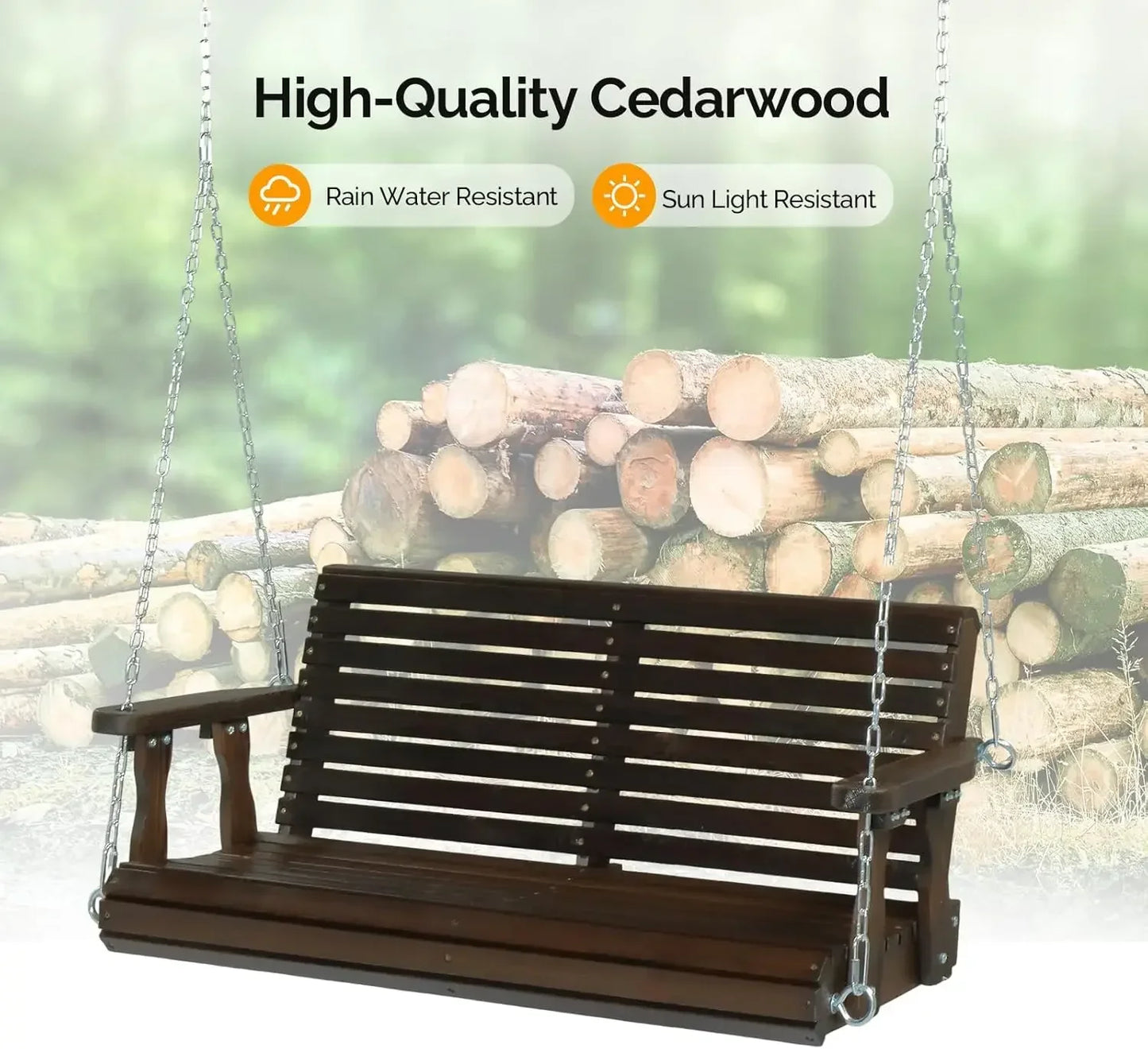 XMSJ Upgraded Patio Wooden Porch Swing for Garden and Courtyard