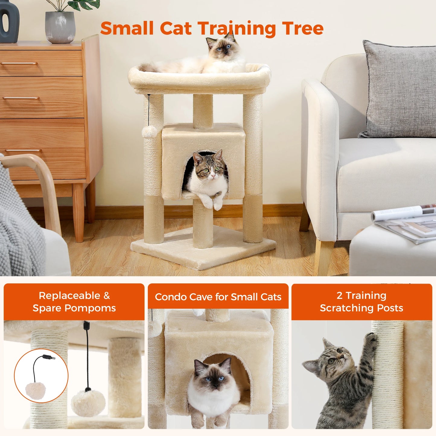 PAWZ Road Small Cat Tree With Sisal Scratching Posts And Soft Top Perch
